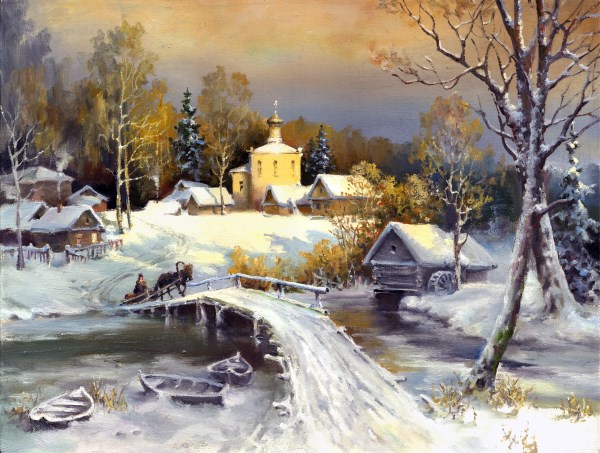Painting winter landscape