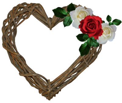 Red and white roses with heart frame