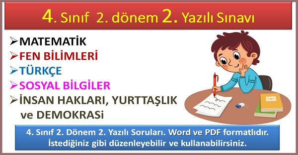 4. Sınıf 2. Dönem 2. Yazılı soruları (Tüm Dersler) 2022
