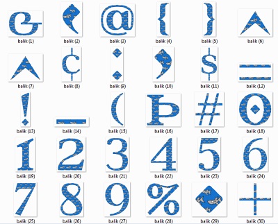 Fish-themed numbers and mathematical symbols