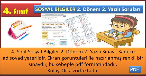 4. Sınıf Sosyal Bilgiler 2. Dönem 2. Yazılı Sınav Soruları