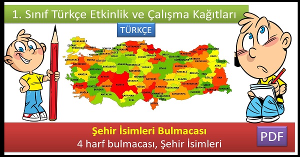 1. Sınıf Türkçe. Şehir isimleri bulmacası