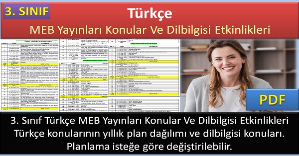 3. Sınıf Türkçe MEB Yayınları Konular Ve Dilbilgisi Etkinlikleri. 2022-2023 PDF indir