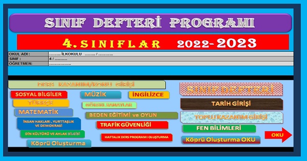 4. Sınıflar. Sınıf Defteri Doldurma Programı  2022-2023