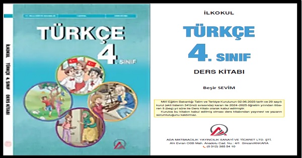 2025-2026 Yılı 4. Sınıf Türkçe Ders Kitabı (Ada Yayınları)  PDF İNDİR