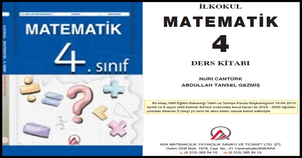 4. Sınıf Matematik Ders Kitabı (Ada Yayınları) PDF İNDİR