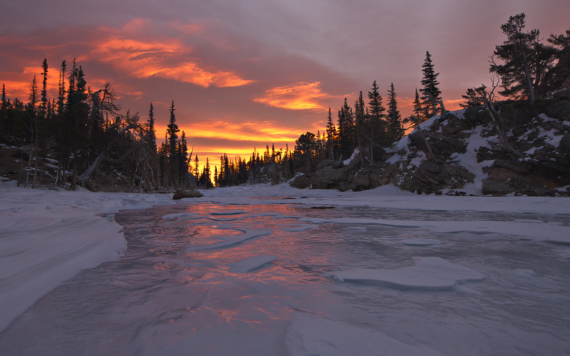 закат снег речка sunset snow the river загрузить